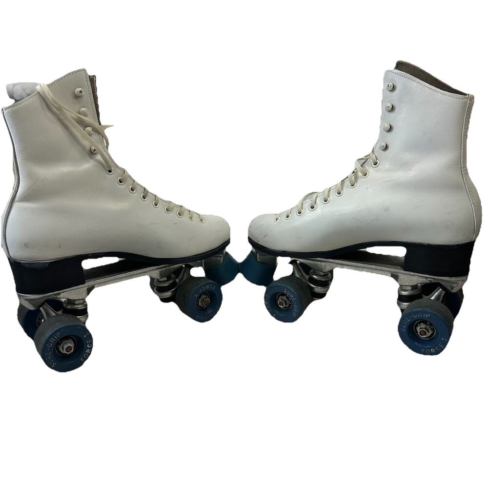 Vintage Riedell 216 White Leather Roller Skates Sure Grip Super-X-3 Size 6.5